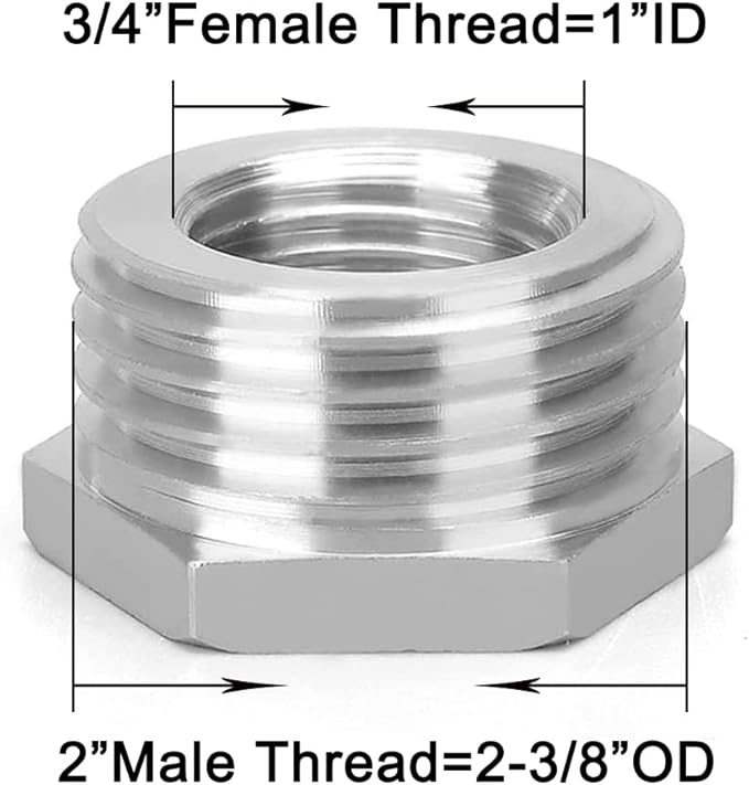 Joywayus Stainless Steel Hex Head Bushing Reducer Pipe Fitting 2 NPT Male × 3/4 NPT Female (Pack of 2)