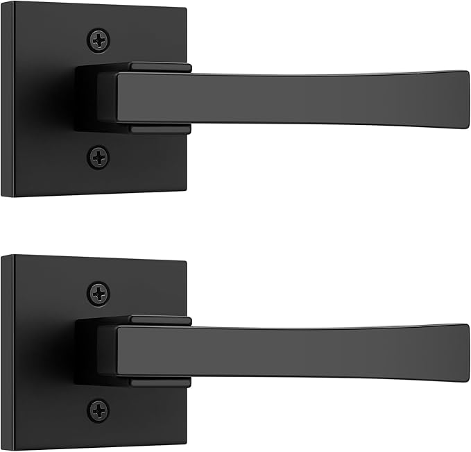 knobelite 2 Pack Dummy Door Handles,Matte Black Square Door Levers,Non-Turing Single Side Knob Pull for Closet French Doors