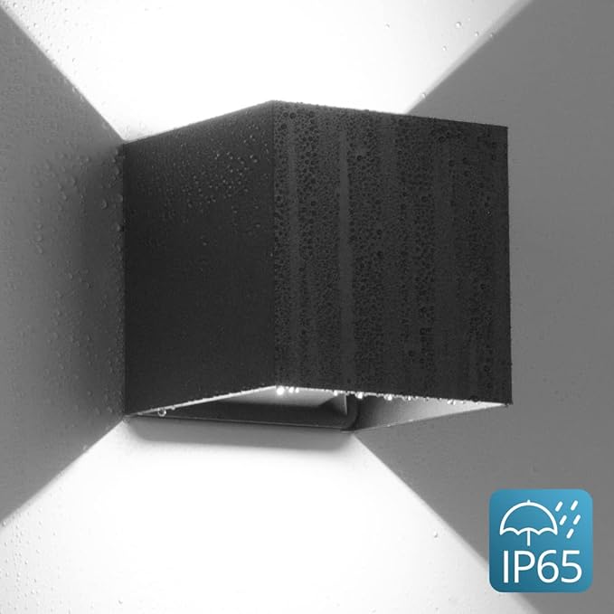 20W Outdoor Wall Light 6500K Up and Down Square LED Modern Wall Sconce Adjustable Black Porch Light IP65 Waterproof Aluminum Exterior Fixture for,Stair,Garage,Patio,Garden (4 Pack)