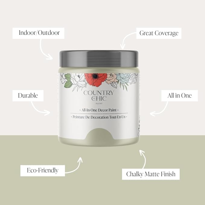 Country Chic All-in-One Chalk Paint for Furniture, Cabinets, Home Decor, Eco-Friendly, Matte Finish, Built-In Primer & Top Coat for Wood, Metal - Gentle Meadow (Green) - Pint 16 oz (475 ml)
