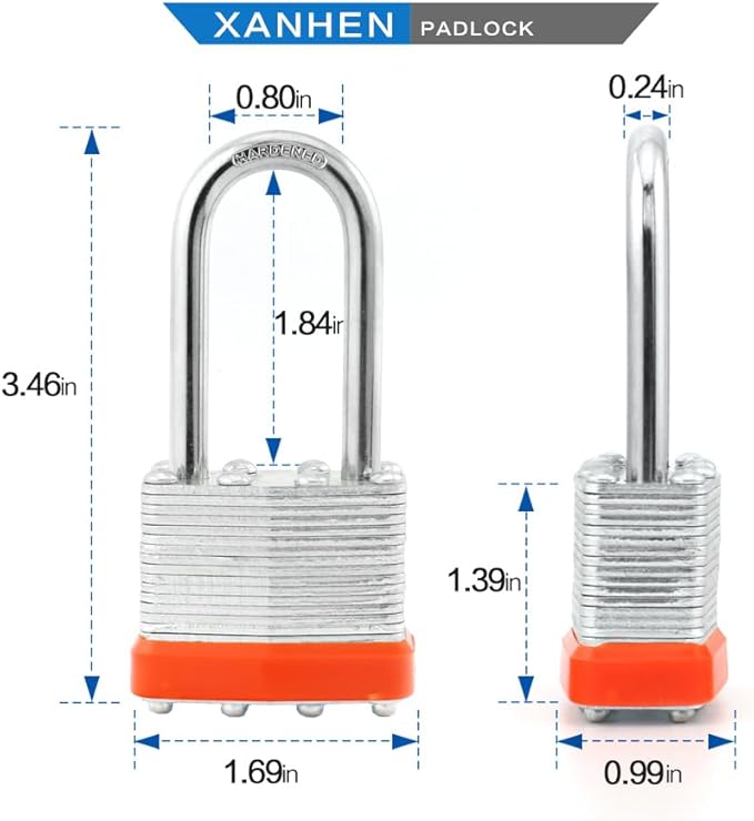 Lock Outdoor Padlocks, Key Lock, Padlocks with Same Key - Laminated Steel Keyed Padlocks with Long Shackle, 60 Pack, for Hasp Latch, Sheds, Fences, Storage Locker, School, Gym