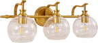 ANDY STAR Gold Bathroom Light Fixtures, Antique Brass Vanity Light, 3 Lights Wall Light with Globe Clear Lampshade, Vintage Wall Sconce with Metal Lamp Body for Bedroom, Living Room, Hallway