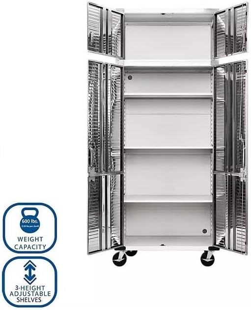 Heavy Duty 8-Piece Steel Garage Cabinet Storage Set with Rolling Workbench, 12 Feet Wide (White)