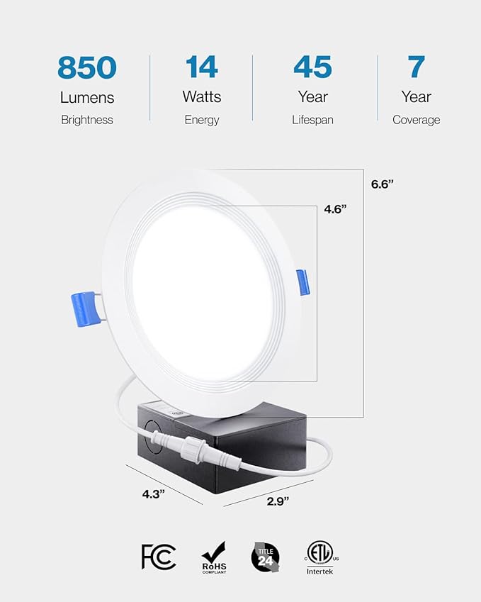 Sunco 12 Pack 6 Inch LED Recessed Light, Ceiling Canless Recessed Lights, Baffle Trim Ultra Thin, 850 LM, 14W, 5000K Daylight, Dimmable, Wafer Thin with Junction Box.