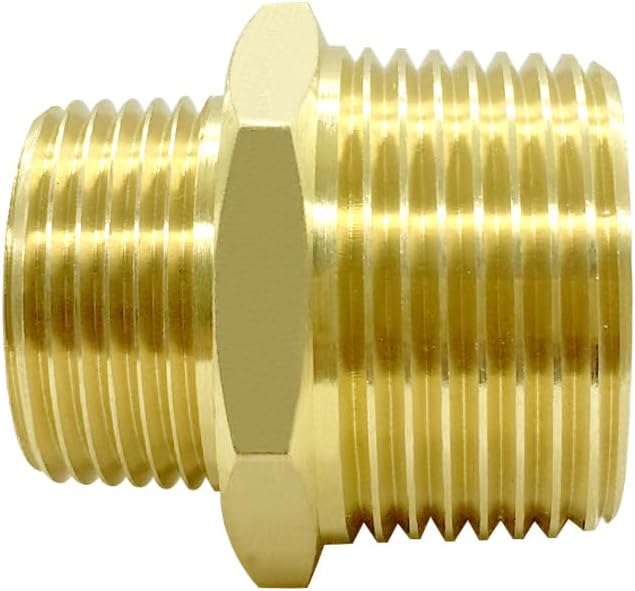 Hooshing 2PCS 1" NPT Male to 3/4" NPT Male Brass Pipe Fittings Reducing Hex Nipples Adapter for Plumbing