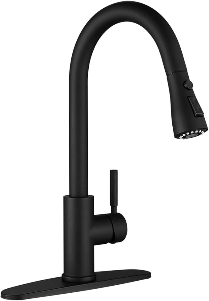 WEWE Black Kitchen Sink Faucets: Water Faucet with Pull Down Sprayer Stainless Steel Single Handle 1 Or 3 Hole for Farmhouse Commercial Camper Laundry Rv Bar