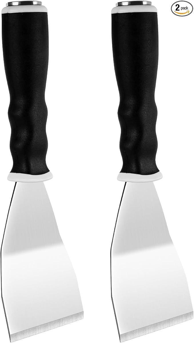 Mister Rui Bent Heavy Duty Scraper, 2 Pack, 3" Bent Paint Scraper with Pole Socket Hammer End, Small Putty Knife Set, Painting Tools