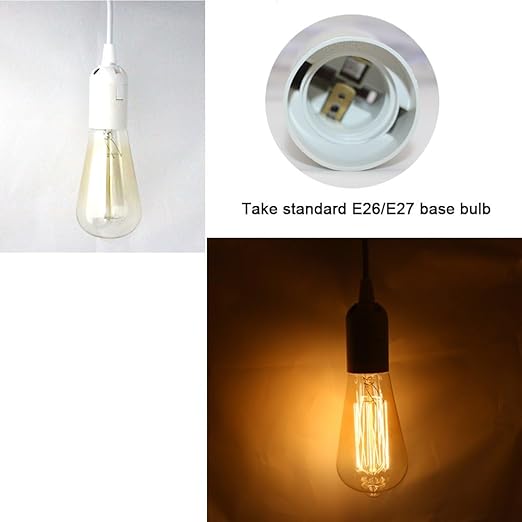 Pendant Light Sockets, Sopoby 4-Pack Hanging Lamp Socket for E26 / E27 Base Bulbs, 5.9ft Light Cord Kit with On/Off Switch, White