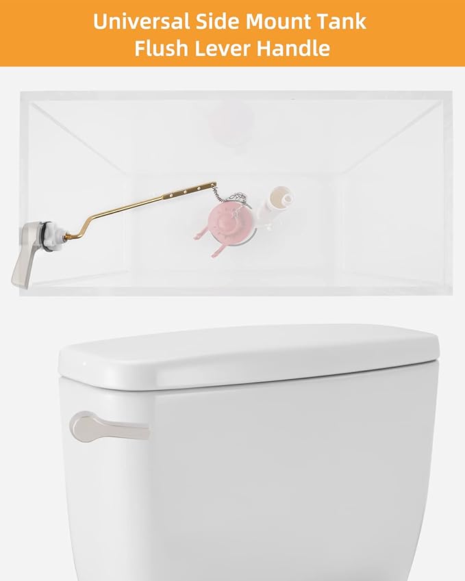 2 Pack Universal Side Mount Toilet Handle Angle-Mount Adjustable Trip Lever Tank Flush Lever Replacement Handle with 2 Pieces Stainless Steel Flapper Chains for Most Toilets - Brushed Nickel