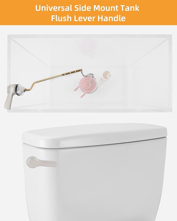 Hibbent Universal Metal Side Mount Toilet Handle Replacement Kit, Brass Toilet Flush Tank Lever with Stainless Steel Flapper Chains for Most Toilets, Brushed Nickel Finish
