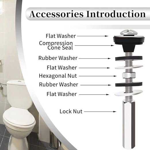 Universal Toilet Tank to Bowl Bolts Kit, Heavy Duty Toilet Bolts, Waterproof Stainless and Rubber Washers Gaskets with Extra Long Nut Screw for Fastening (Silver) (4, Long)