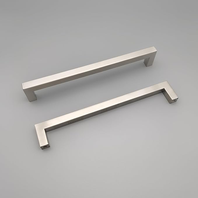 Drawer Handles Brushed Nickel 10 Pack,8 Inch Hole Center 203mm Square Cabinet Handles Dresser Pulls Stainless Steel Cupboard Handles Modern Kitchen Cabinet Hardware