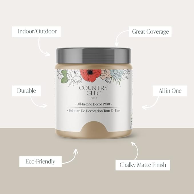 Country Chic All-in-One Chalk Paint for Furniture, Cabinets, Home Decor, Eco-Friendly, Matte Finish, Built-In Primer & Top Coat for Wood, Metal - No Wax Needed (- Pint 16 oz (475 ml)