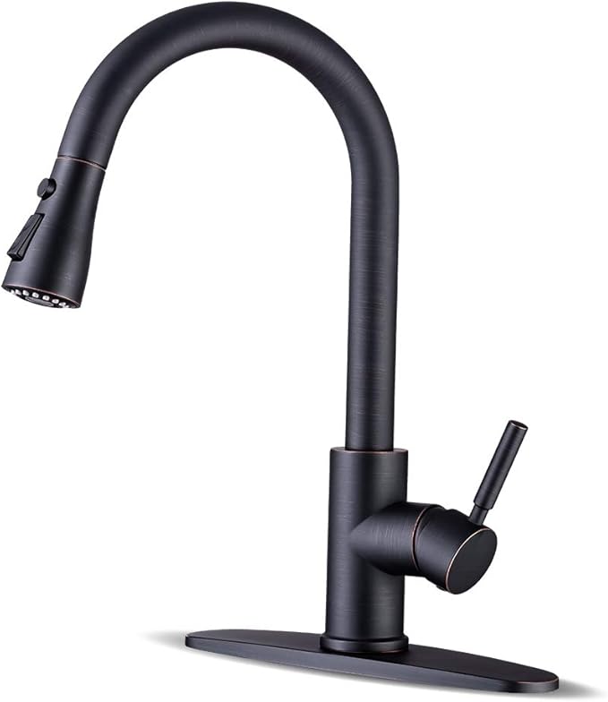WEWE Kitchen faucets with Pull Down Sprayer, Farmhouse Kitchen Faucet Oil Rubbed Bronze Commercial Modern high arc Stainless Steel Single Handle Single Hole for Utility rv Laundry Sinks