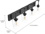 Ralbay Matte Black Bathroom Vanity Light 4-Lights Industrial Black Vanity Lights Clear Glass Vintage Edison Matte Black Wall Mount Light Fixtures for Bathroom
