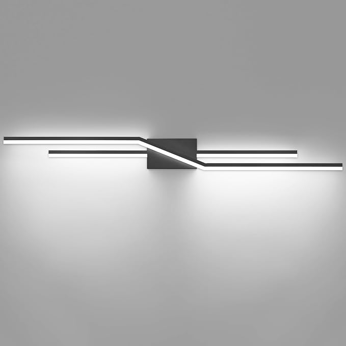 SOLFART Bathroom Vanity Light Dimmable Modern Matte Black Bathroom Light Fixtures Over Mirror 48 Inch LED Lights