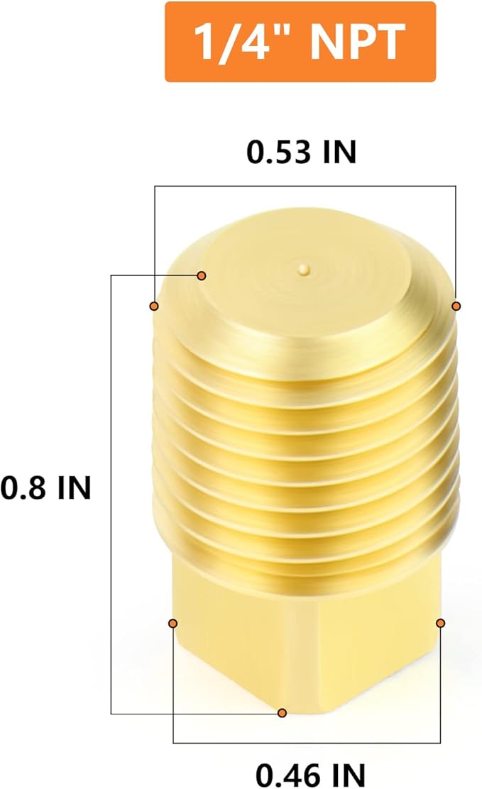 GASHER 15PCS Brass Fitting 1/4" NPT Male Brass Plug Pipe Fitting, Square Head Plug