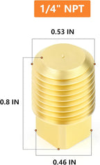 GASHER 15PCS Brass Fitting 1/4" NPT Male Brass Plug Pipe Fitting, Square Head Plug