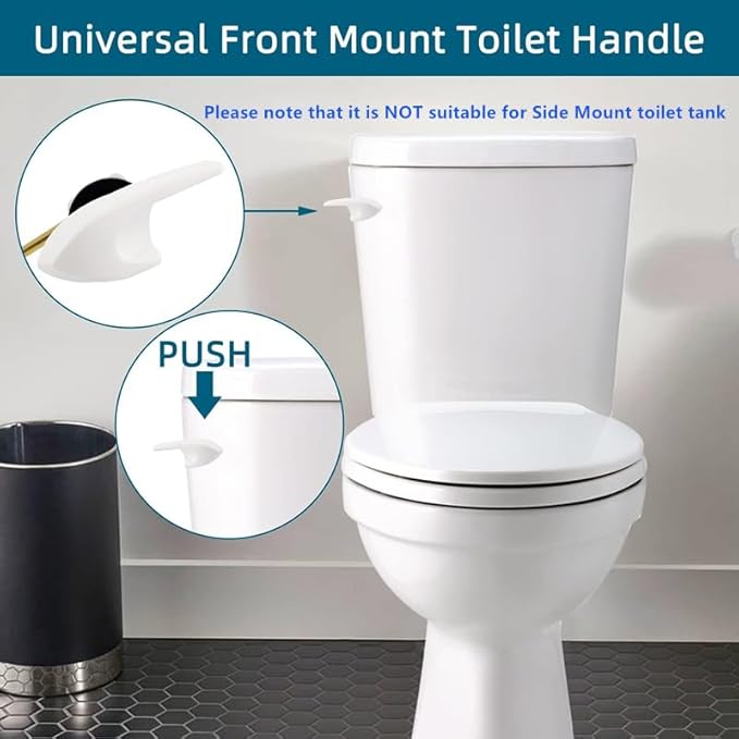 Universal Metal Front Mount Toilet Handle Replacement Kit Compatible with Kohler Toilet Tank Parts, 2Pack Toilet Flush Lever Handle with Flapper Chains, White