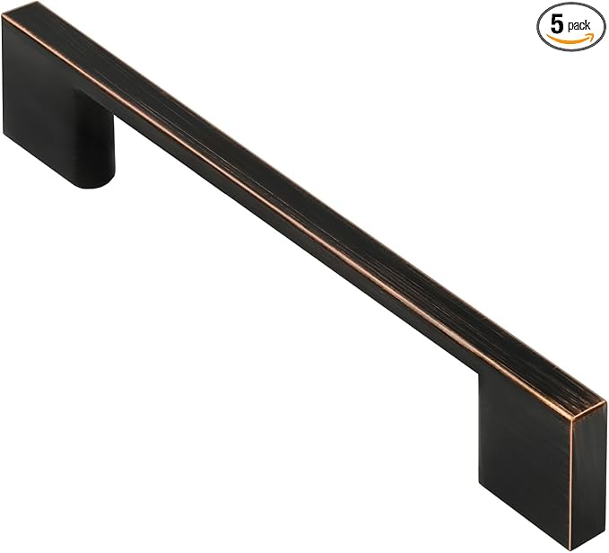 Alzassbg 5 Pack Oil Rubbed Bronze Cabinet Pulls, 5 Inch(128mm) Hole Centers Rectangle Cabinet Handles Kitchen Pulls for Drawers and Cabinets AL3051ORB