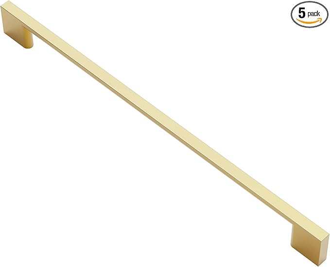 Alzassbg 5 Pack Matt Gold Cabinet Pulls, 10 Inch(256mm) Hole Centers Rectangle Cabinet Handles Kitchen Pulls for Drawers and Cabinets AL3051MGP