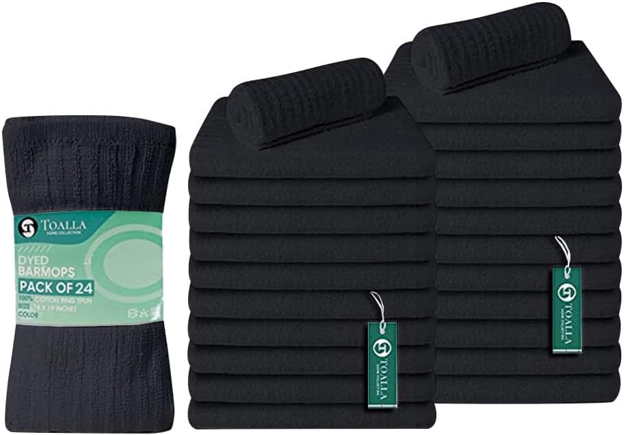 Bar Mop Grey Ribbed 16x19 Pack of 24, 100% Cotton Absorbent Kitchen Towel Dish Towels and Dishcloths Towels Sets Washcloth Restaurant Cleaning Rags Towel