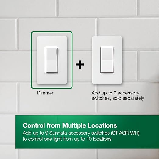 Lutron Sunnata Touch Dimmer Light Switch, LED+ Advanced Technology for LED and Incandescent, 3 Way/Multi Location, STCL-153MS-WH-9, White (9-Pack)
