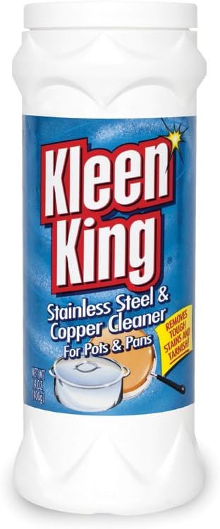 King Kleen Stainless Steel Cookware Cleaner and Copper Cleaner (14 oz, 1 Pack) Helps Remove Stains and Tarnish from Pots and Pans, Multi-Purpose Metal Cleaner, Powder Form