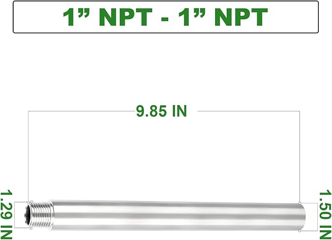 TAISHER 1PCS Stainless Steel Pipe Fittings, 1" NPT Male x 1" NPT Female Threaded, 10" Length Nipple Cast Pipe