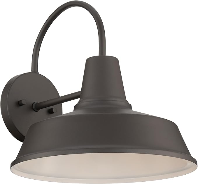 Builder Essentials Heritage Collection Gooseneck RLM Style Outdoor Farmhouse Barn Light with 12in Shade in Anti-Rust Dark Bronze Finish, Overall Extension 14in E26 Base Lamp
