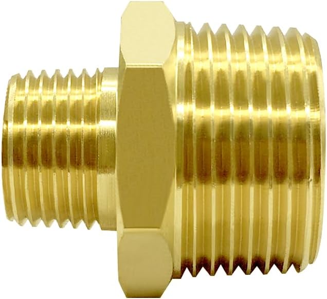 Hooshing 2PCS 1/4" NPT Male to 3/4" NPT Male Brass Pipe Fittings Reducing Hex Nipples Adapter for Plumbing