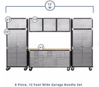 Heavy Duty 8-Piece Steel Garage Cabinet Storage Set with Rolling Workbench, 12 Feet Wide (Graphite)