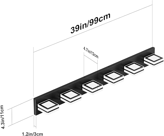 Ralbay Modern Black Bathroom Light Fixtures 6 Lights Up and Down Modern LED Bathroom Vanity Lights Over Mirror Acrylic Rotatable Matte Black Bath Wall Lighting