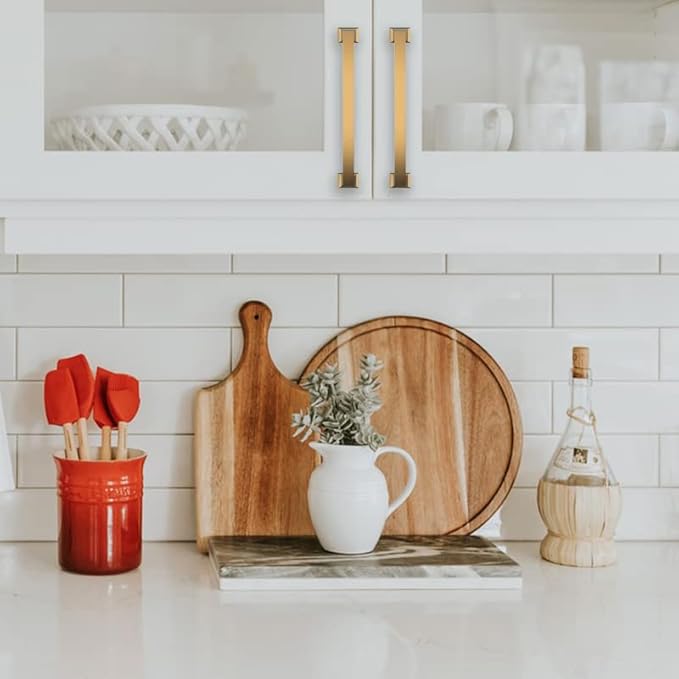 Asidrama 10 Pack 5 Inch(128mm) Hole Centers Champagne Bronze Kitchen Cabinet Handles,Gold Cabinet Pulls Kitchen Cabinet Hardware for Cupboard Drawer Pulls