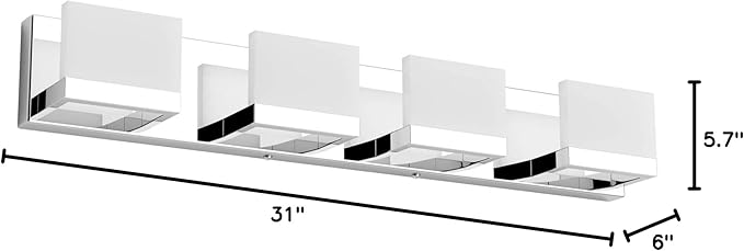 Tipace Dimmable Modern 4 Lights LED Vanity Light for Bathroom Up and Down Chrome Bathroom Wall Light Fixtures Over Mirror(White Light 6000K)