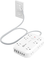 Flat Multi Plug Extender with 6 USB Wall Charger(3 USB C), 12 AC Outlets Wall Adapter, 3 ft Thin Extension Cord, Flat Plug Surge Protector Power Strip (2100J) for Home, Office, College Dorm. White