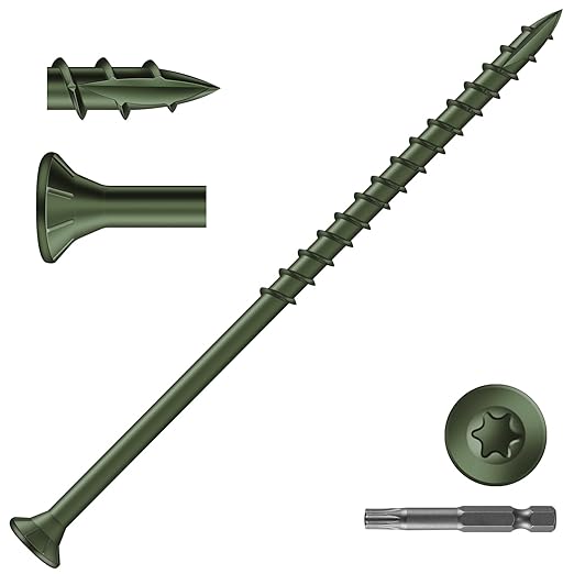 #10 x 4 Inch Deck Screws (45Pcs) 1lb. Exterior Wood Screws. Carbon Steel, Green, Flat Head, Rust Resistant epoxy Coated, with T25 Star Bit