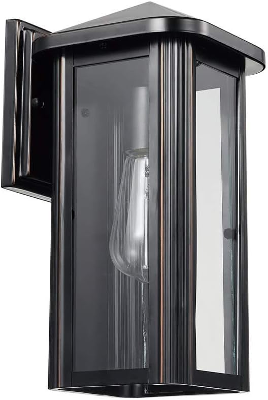 GLOBE Electric 44060 Clarence 1-Light Outdoor Indoor Wall Sconce, Oil Rubbed Bronze, Clear Glass Shade, Bulb Included