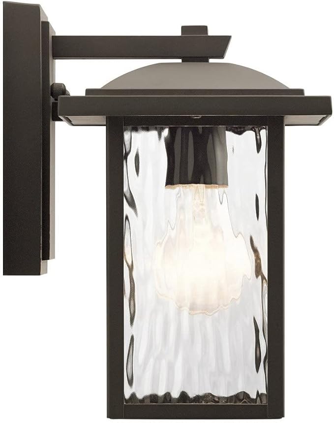 Kichler Capanna 10.25" Outdoor Wall Light in Black, 1-Light Exterior Wall Sconce Porch Light with Clear Water Glass, (10.25" H x 6.5" W), 49924BKT