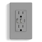 ELEGRP USB Outlets Receptacles, 3-Port Wall Outlet, 30W 6.0A Electrical Outlet, 15 Amp Tamper-Resistant Outlet with Type C Ports, UL Listed, Screwless Wall Plate Included, 1 Pack, Matte Gray