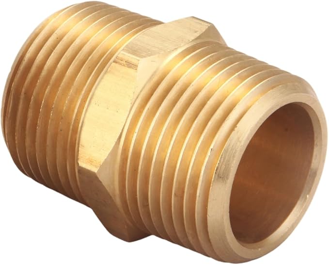 3/4 Inch NPT Brass Nipple Male Pipe Fitting Adapter, Hex Nipple, (3/4 inch x 3/4 inch NPT Male, 2 Piece), Straight Connector Pipe Fitting, Thread 1" OD to 1" OD