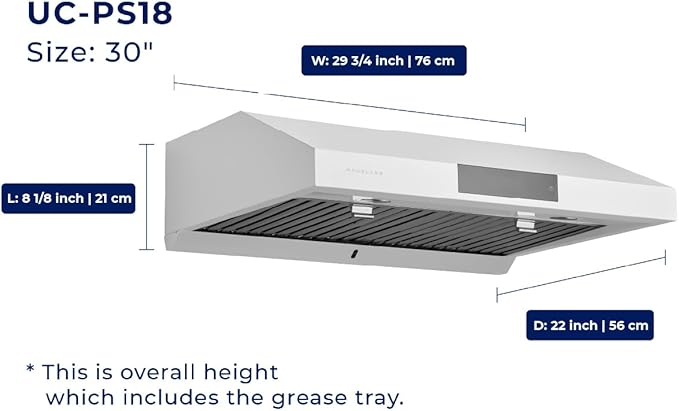 Hauslane Range Hood 30 Inch - Under Cabinet Range Hood 30" Matte White Kitchen Hood, Vent Hood 30 Inches, Stove Vent Hood for Kitchen, Vent Hoods 30 Inch with LED - Chef Series PS18