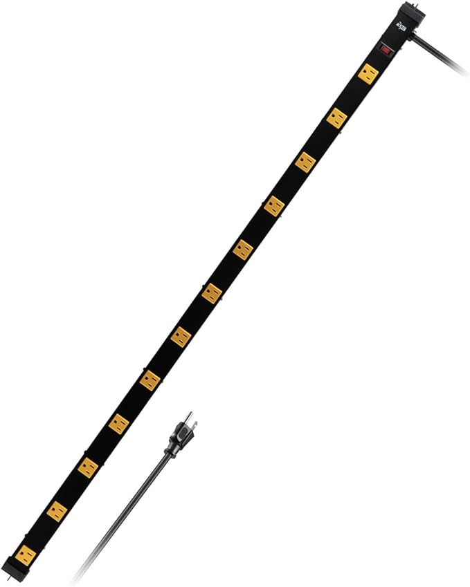 KMC 12 Outlet Heavy Duty Workshop Metal Power Strip with 3-Foot Long Extension Cord with Circuit Breaker, for Workshop and Industrial use, ETL Certified,Black