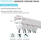 12FT Self Adhesive Ceiling Or Wall Curtain Track No Drill Curtain Rod, No Damage Curtains Track Hangers, Adhesive Curtains Ceiling For Windows Cabinet Closet