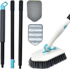 Long Handled Scrub Brush for Shower,3-in-1 Cleaning Brushes with 3 Different Function Cleaning Heads Brush for Shower Cleaning Bathroom Kitchen Walls Tub Tile (White)