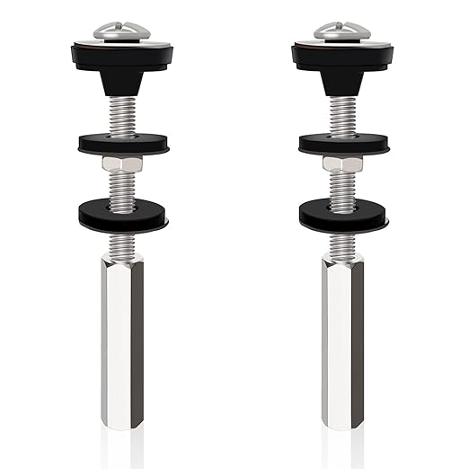 Universal Toilet Tank to Bowl Bolts Kit, Heavy Duty Toilet Bolts, Waterproof Stainless and Rubber Washers Gaskets with Extra Long Nut Screw for Fastening (Silver) (2, Long)