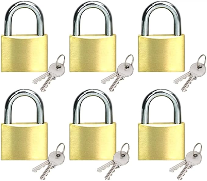 Solid Brass Padlock keyed Different Locks of 6 Pack, Solid Lock with (30mm) Wide Lock Body, Keyed Padlocks for Toolbox, Luggage,School lockers, Backpacks…