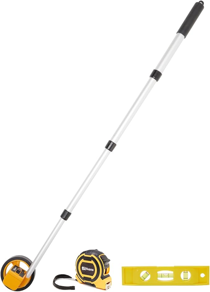 Rolling Measuring Wheel in Feet, Digital Measuring Wheel for Construction, Walking Measuring Wheel, Measure Wheel with Tape Measure and Level Ruler, One Key to Reset, 4 Inch, Up to 9999Ft