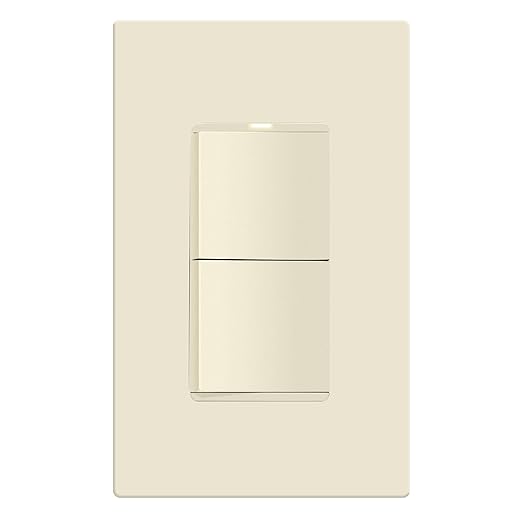 LIDER Minimalist Design Matte Finish Lighted Double Switch with Screwless Wall Plate, Combination Decorator Switch with Locator Light, Ground Terminal, Single Pole, 15A 120V, UL Listed, Light Almond