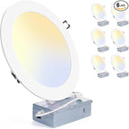 ZYC 8 Inch Recessed Lighting - 18W 1802LM Black Recessed Lighting,Dimmable 5CCT 2700K/3000K/3500K/4000K/5000K Selectable,IC Rated,Ultra-Thin Dimmable Canless Wafer Downlight Pack of 6 White.